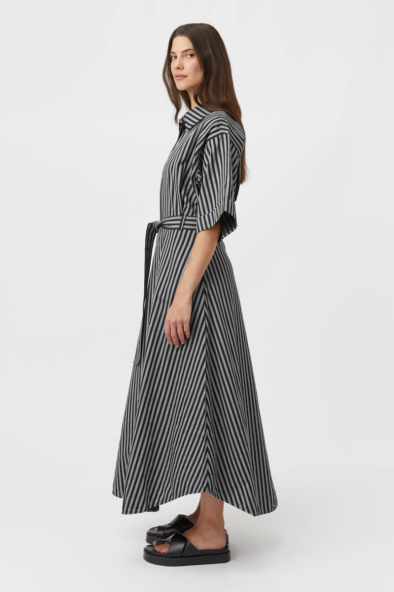 Cassius Belted Shirt Dress In Black And Ecru Stripe - Camilla And Marc 