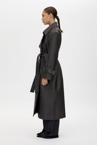 Side view CAMILLA AND MARC Alpine Textured Coat in Black with double breasted front and Italian twill.