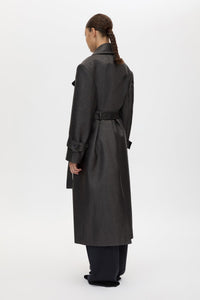 Back view CAMILLA AND MARC Alpine Textured Coat in Black with double breasted front and Italian twill.