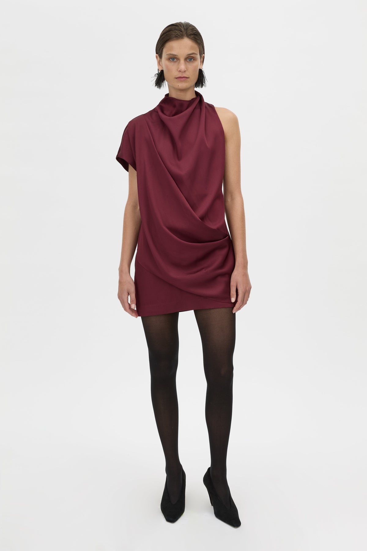 Aeris Draped Satin Mini Dress