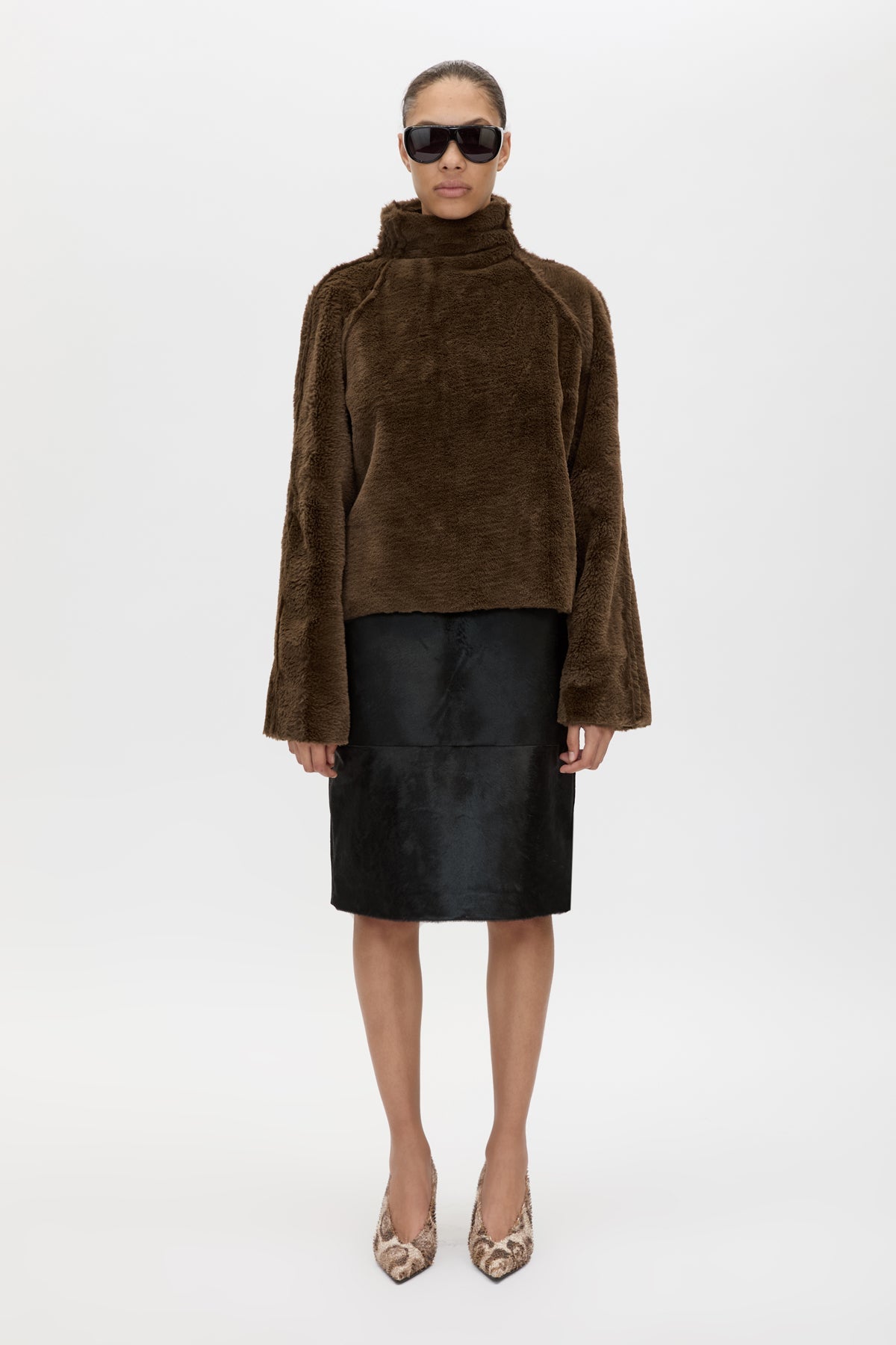 Nala Furry Pullover Top - CAMILLA AND MARC high-neck Nala Furry Pullover Top in truffle with double-faced faux‑fur