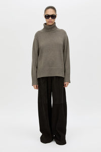 Front view CAMILLA AND MARC Crawford Knit Roll Neck Sweater in Grey with wool knit finish and roll‑neck silhouette.
