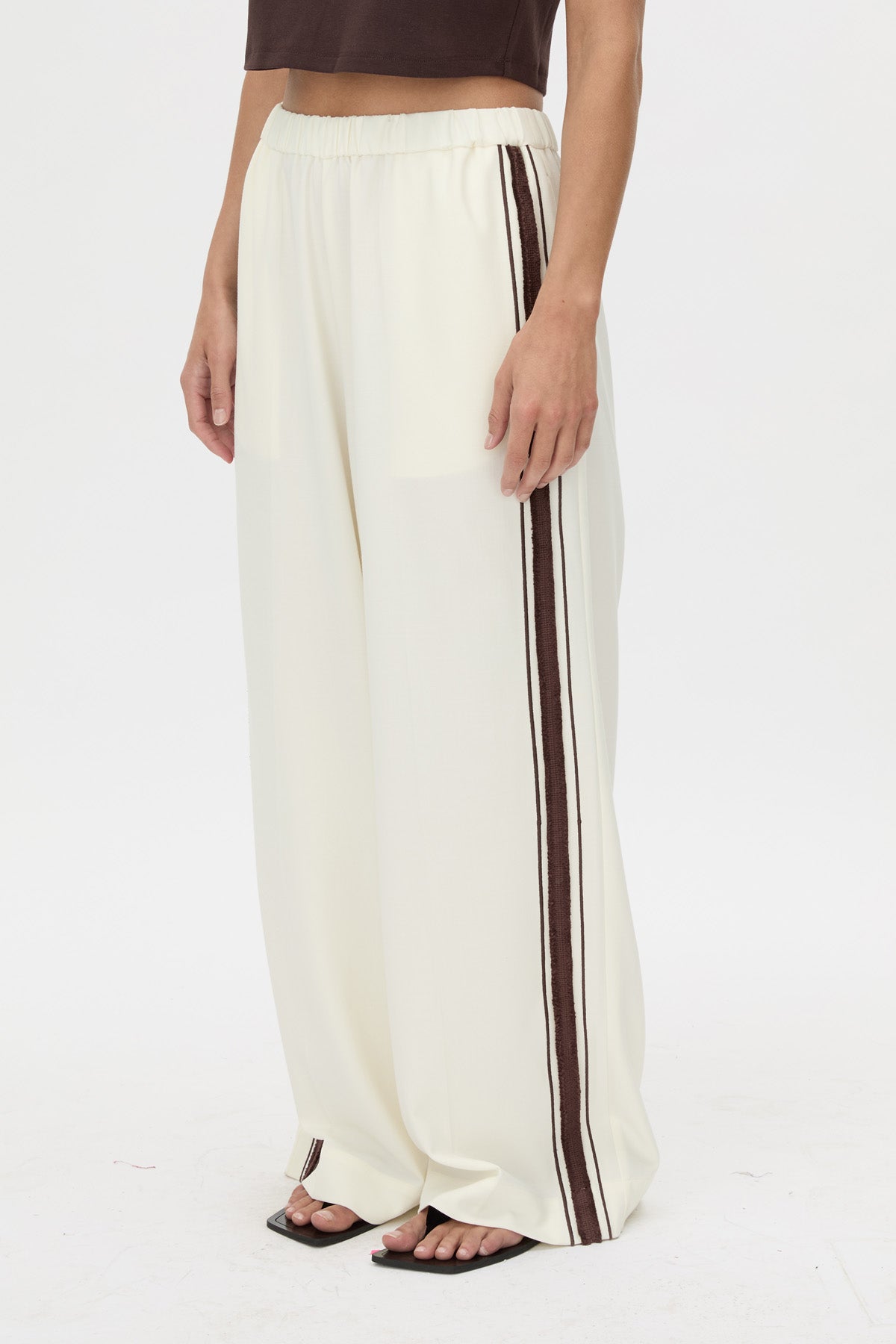 Cropped view CAMILLA AND MARC wide-leg Enna Pant in stone with an elasticated high‑waistband.