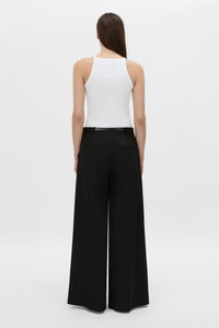 Back view CAMILLA AND MARC Alba high neck rib cotton blend fitted tank in white with spaghetti straps and rib binding at edges.