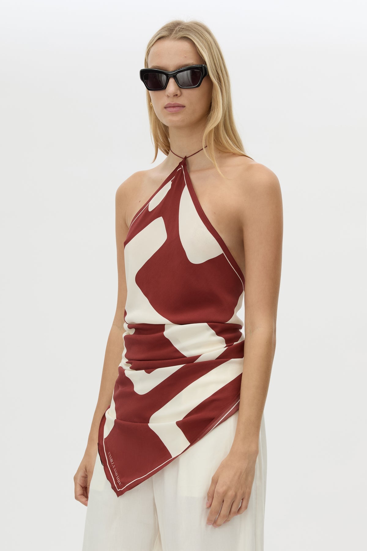 Cropped view CAMILLA AND MARC Alva Scarf Top in Alva Print in 100% silk.