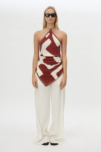 Front view CAMILLA AND MARC Alva Scarf Top in Alva Print styled with the Chara Embroidered Pant.
