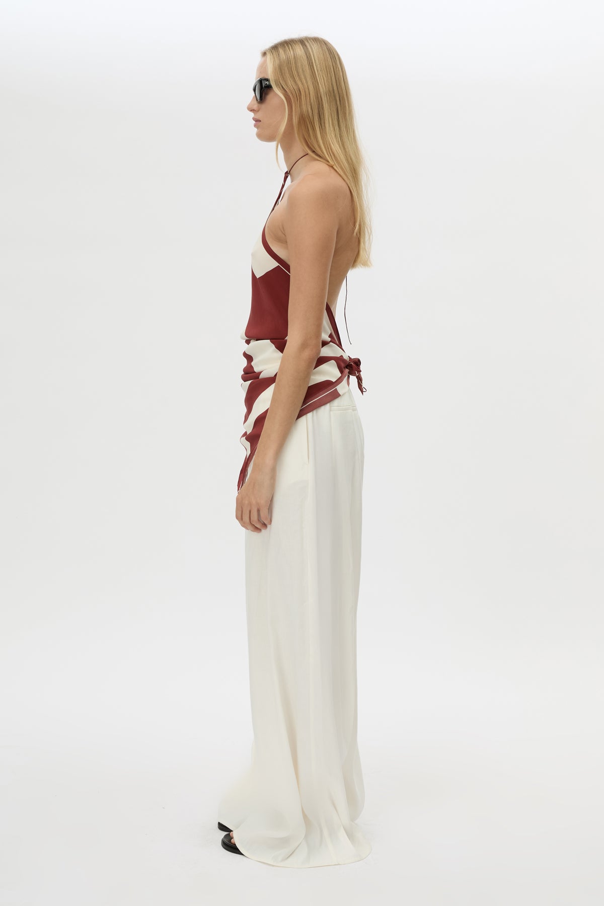 Side view CAMILLA AND MARC Alva Scarf Top in Alva Print in 100% silk.