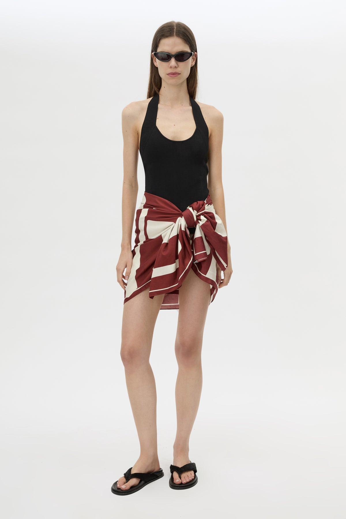 Front view CAMILLA AND MARC Alva Sarong in Alva Print styled with the Juliet Halter Top.