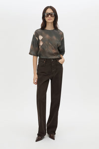 Front view CAMILLA AND MARC Asper Print Tee in Brown with oversized short‑sleeve silhouette and printed artwork. 