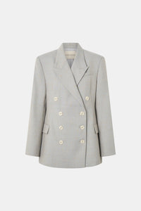 Ghost view CAMILLA AND MARC Aspira Blazer in Dusty Blue with a draped double‑breasted wool silhouette.