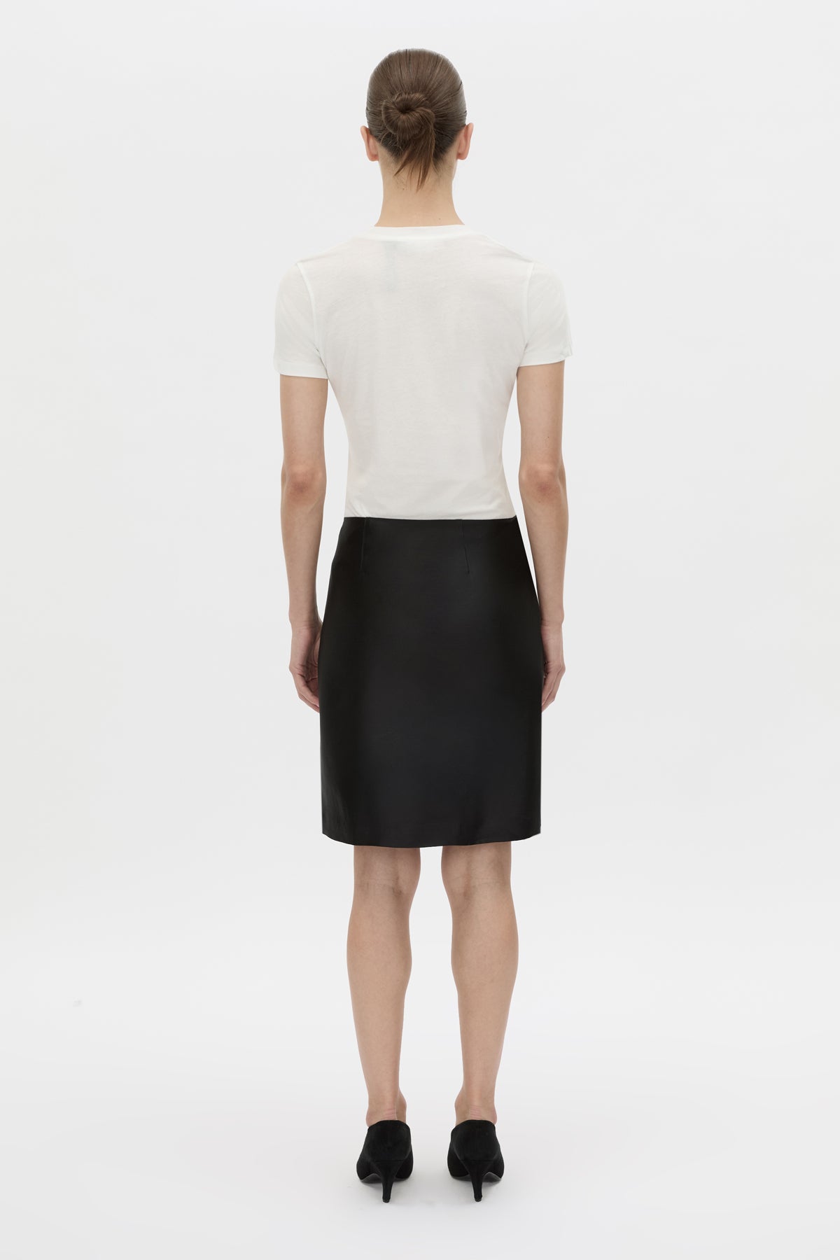 Back view CAMILLA AND MARC Birdie Fitted Print Tee in soft white with red embroidered motif detail.