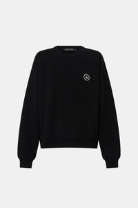 Ghost view CAMILLA AND MARC Bonnie Small Graphic Sweater in Black with relaxed fit and circle flocked artwork. 