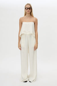 Front styled view CAMILLA AND MARC Chara Embroidered Cami in Cream with the Chara Pant in Cream.