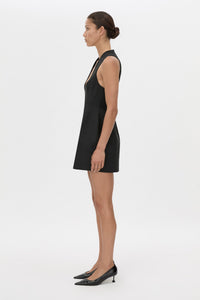 Side view CAMILLA AND MARC structured Chiaro Mini Dress in black with scoop neckline.