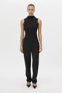Front view CAMILLA AND MARC Chiaro Slim-Fit Pant in black with low‑waisted, tailored waistband.