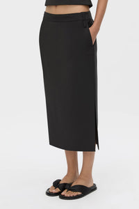 Cropped view CAMILLA AND MARC Chiaro Midi Skirt in black with low‑rise fit.