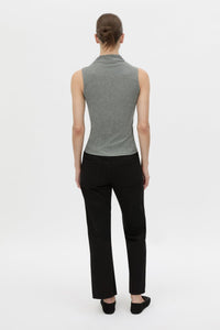 Back view CAMILLA AND MARC fitted Dakota Sleeveless High Neck Top in grey marle.