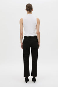 Back view CAMILLA AND MARC fitted Dakota Sleeveless High Neck Top in soft white.