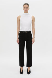 Front view CAMILLA AND MARC fitted Dakota Sleeveless High Neck Top in soft white.