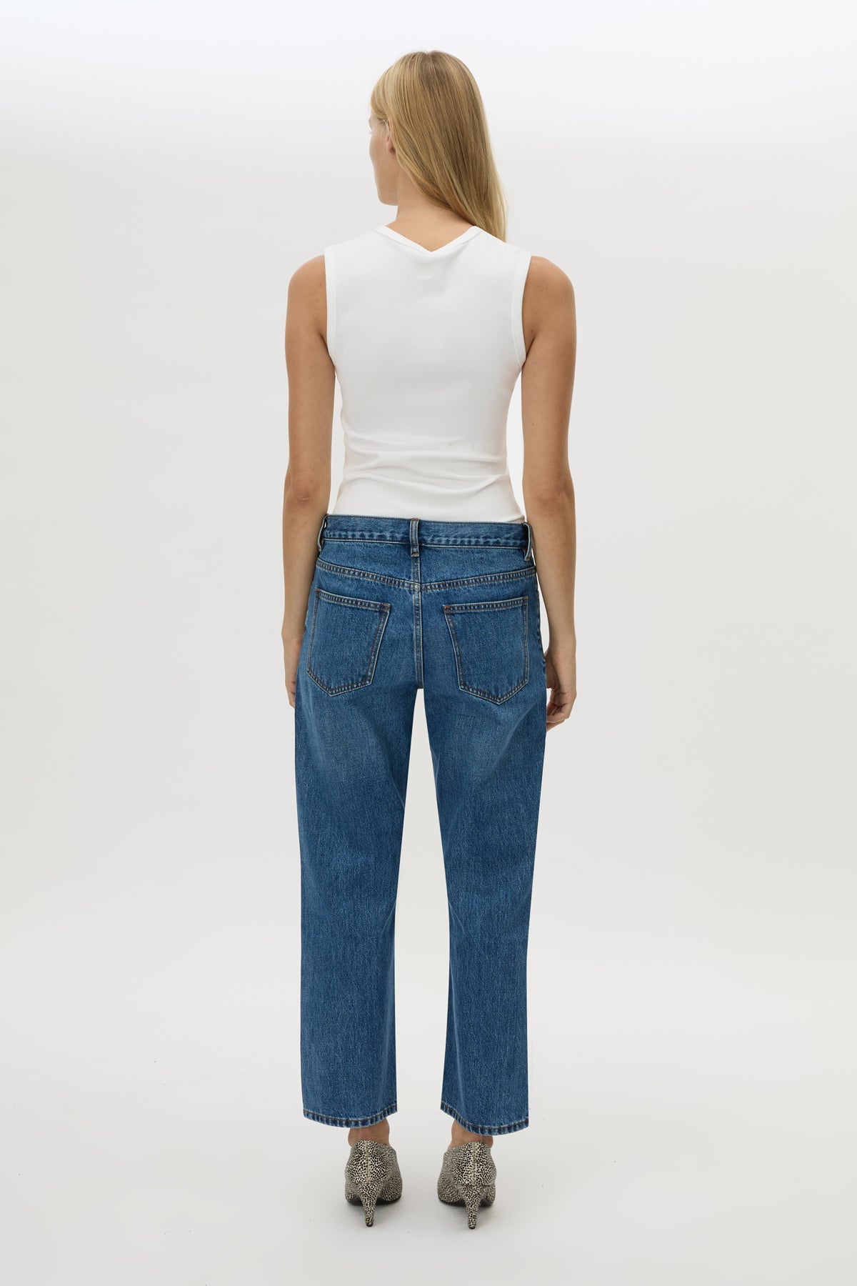 Back view CAMILLA AND MARC Daria Denim Jean in Dark Classic Blue with a straight‑leg fit and classic pocket detailing.