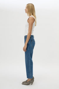 Side view CAMILLA AND MARC Daria Denim Jean in Dark Classic Blue with a straight‑leg fit and classic pocket detailing.