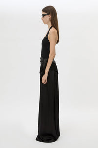 Side view CAMILLA AND MARC Dune Scarf Top in Cream with fringe hem, and corner loops for versatile wear.
