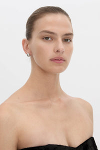 Side view CAMILLA AND MARC Eagan Studs in silver with petite semi‑sphere design and ruched texture.