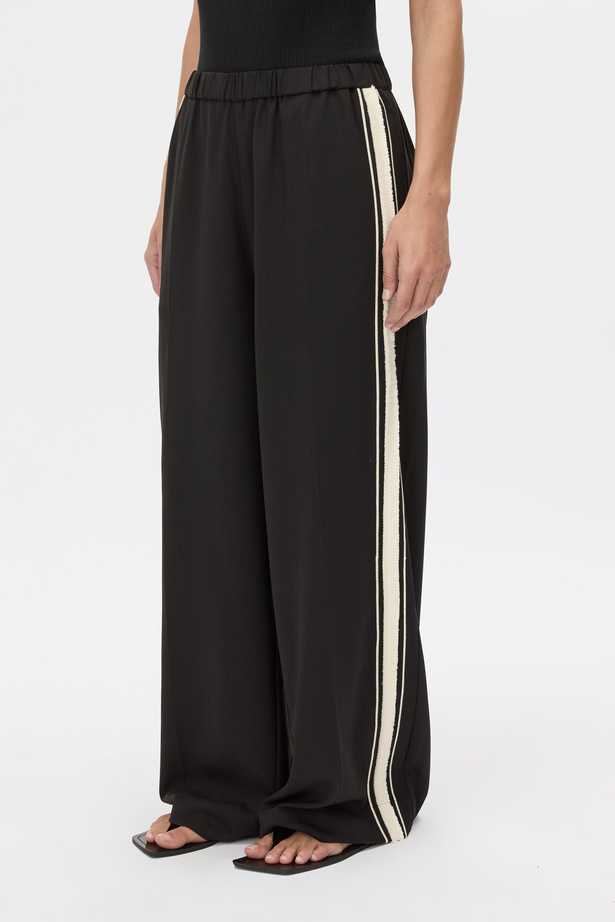 Cropped view CAMILLA AND MARC wide-leg Enna Pant in black with an elasticated high‑waistband.