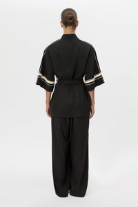 Back view CAMILLA AND MARC relaxed Enna Robe in black with embroidery detail.
