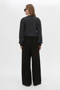 Back view CAMILLA AND MARC Everett Sweater in Black with cropped speckled fleece and relaxed turtle‑neck silhouette.  