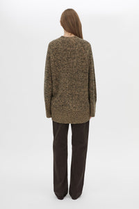 Back View CAMILLA AND MARC Hal Knit Boyfriend Cardigan in honey black with V neck and button front.