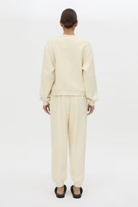 Back view CAMILLA AND MARC Idris Tracksuit Top in Ecru with folded rib crew neckline.
