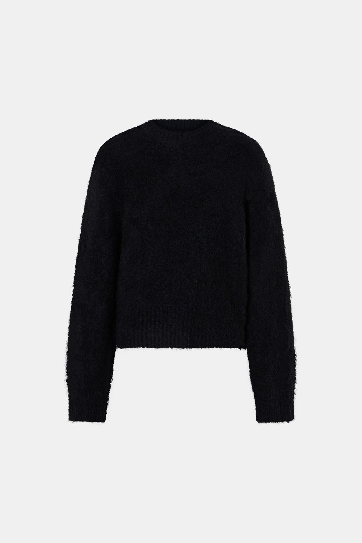 Ghost view CAMILLA AND MARC Ines Knit Sweater in Black with brushed knit texture and ribbed crew neckline.