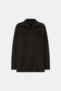 Ghost view CAMILLA AND MARC Java Shirt in Espresso Brown with funnel neck, button‑up front and long sleeves.  