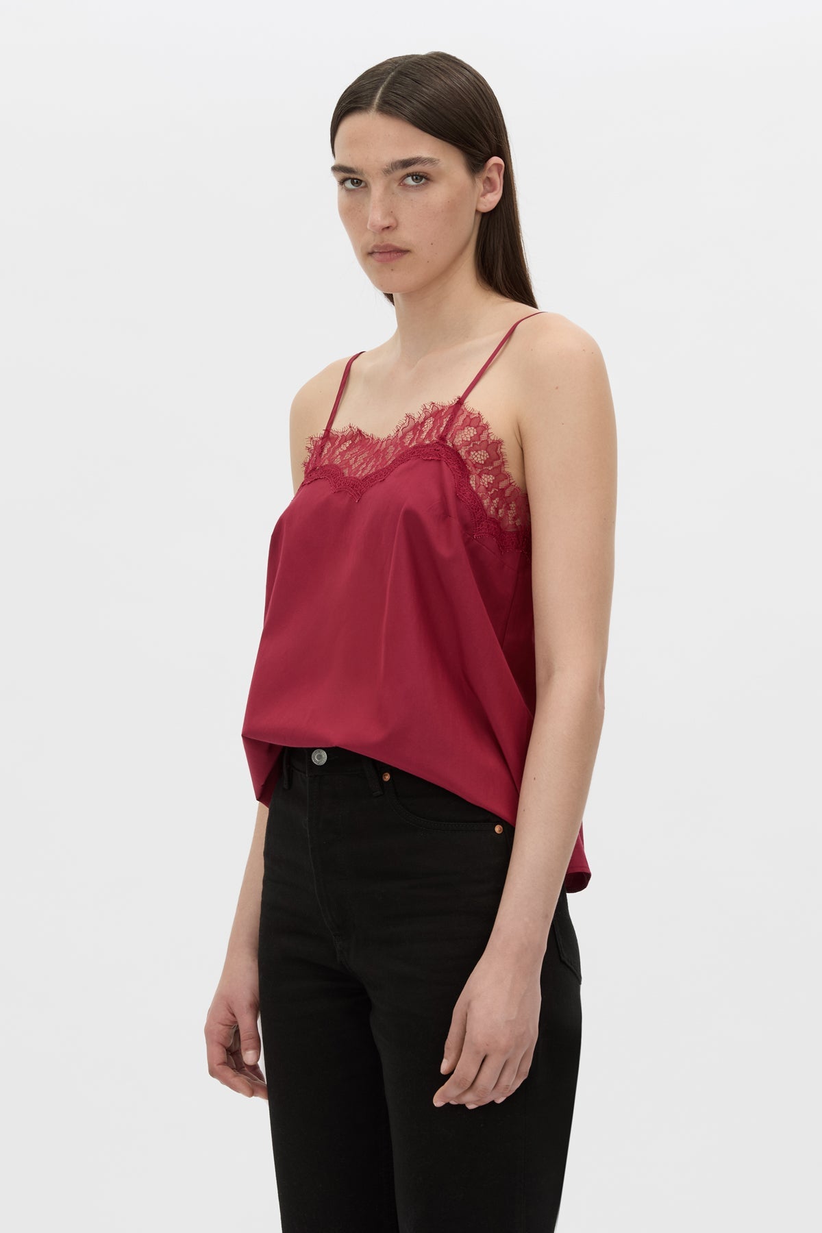 Cropped view CAMILLA AND MARC Lira cami in raspberry pink.