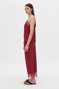 Side view CAMILLA AND MARC Lira cropped pant in raspberry pink.