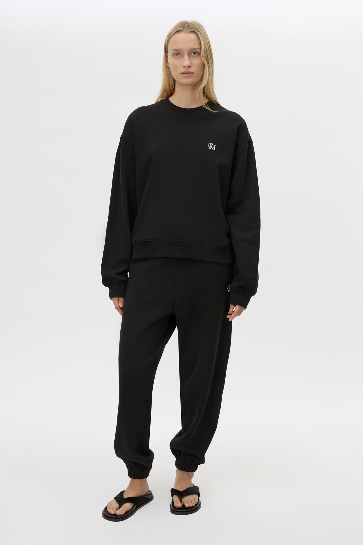 Front view CAMILLA AND MARC Lyra Embroidered Tracksuit Top in Black and White with relaxed fit.