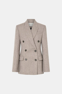 Ghost View CAMILLA AND MARC Malik Blazer in tan herringbone, double breasted fitted blazer.