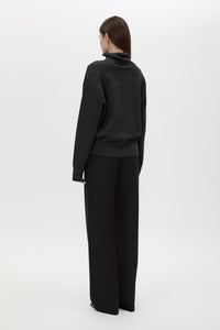 Back view CAMILLA AND MARC Margot Turtleneck Knit Sweater in Charcoal Grey with ribbed collar and hems.