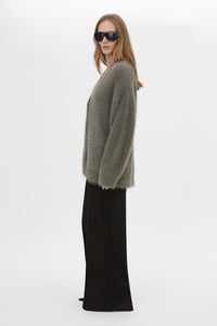 Side View CAMILLA AND MARC Martine Knit Cardigan in smokey grey with an oversized fit.