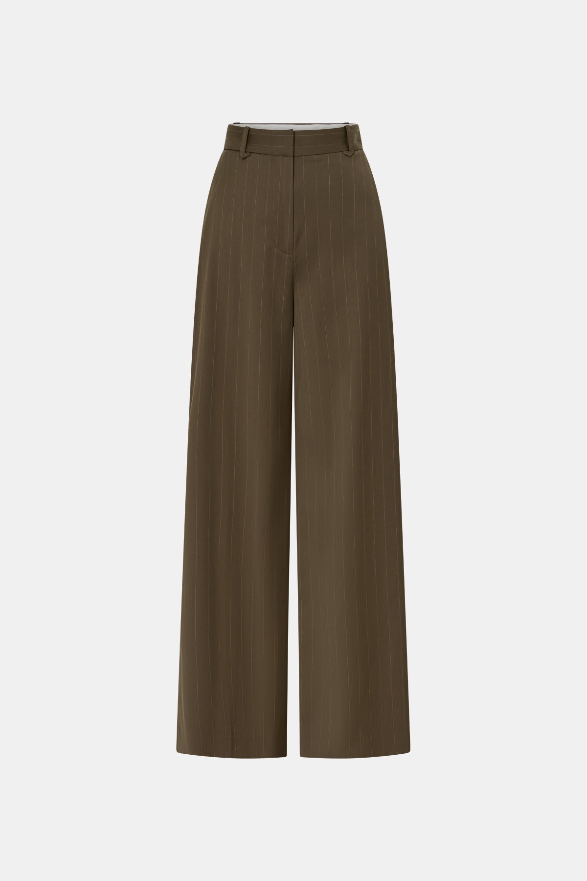 Ghost view CAMILLA AND MARC Maxim Manstyle Pant in Cinnamon Brown Pinstripe, featuring a tailored silhouette.