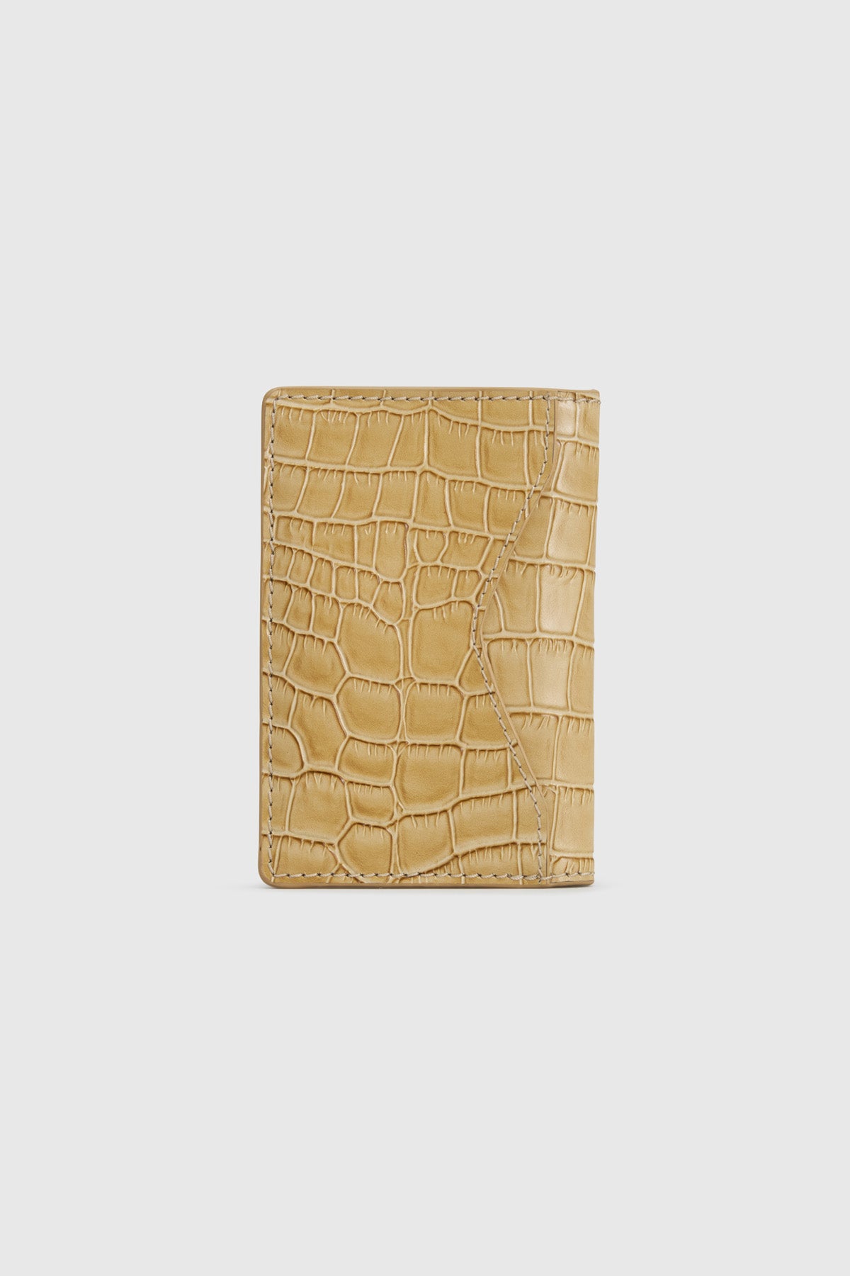 Back view CAMILLA AND MARC Mette Croc Card Wallet in mustard croc‑embossed leather.