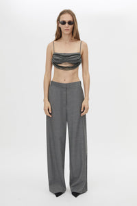Front view CAMILLA AND MARC Meyer Beaded Pant in Charcoal Grey with a low‑rise tailored silhouette and beaded side seams.