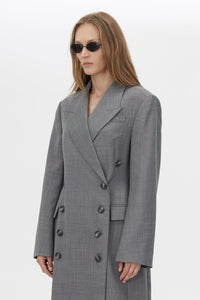 Cropped view CAMILLA AND MARC Meyer Double Breasted Coat in Charcoal Grey crafted from 100% Australian wool.