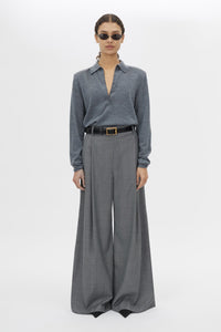 Front view CAMILLA AND MARC Meyer Wide Leg Pant in Charcoal Grey with front pleats.