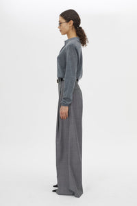 Side view CAMILLA AND MARC Meyer Wide Leg Pant in Charcoal Grey with front pleats.