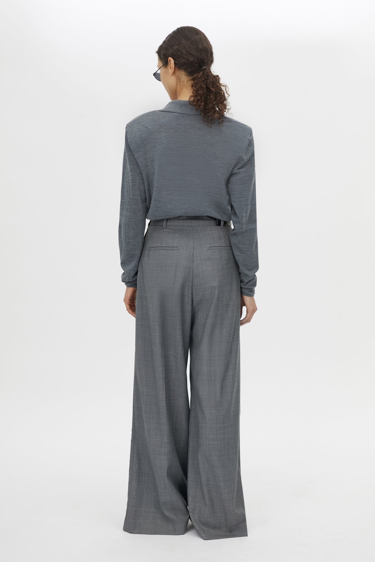 Back view CAMILLA AND MARC Meyer Wide Leg Pant in Charcoal Grey with front pleats.