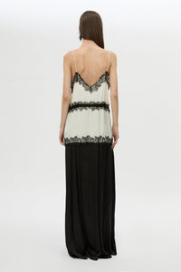 Back view CAMILLA AND MARC Mirage Lace Trim Top in Cream with V‑neck cami silhouette, and lace border trim.