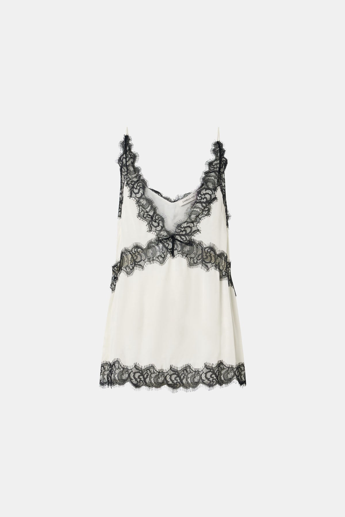 Ghost view CAMILLA AND MARC Mirage Lace Trim Top in Cream with V‑neck cami silhouette, and lace border trim.