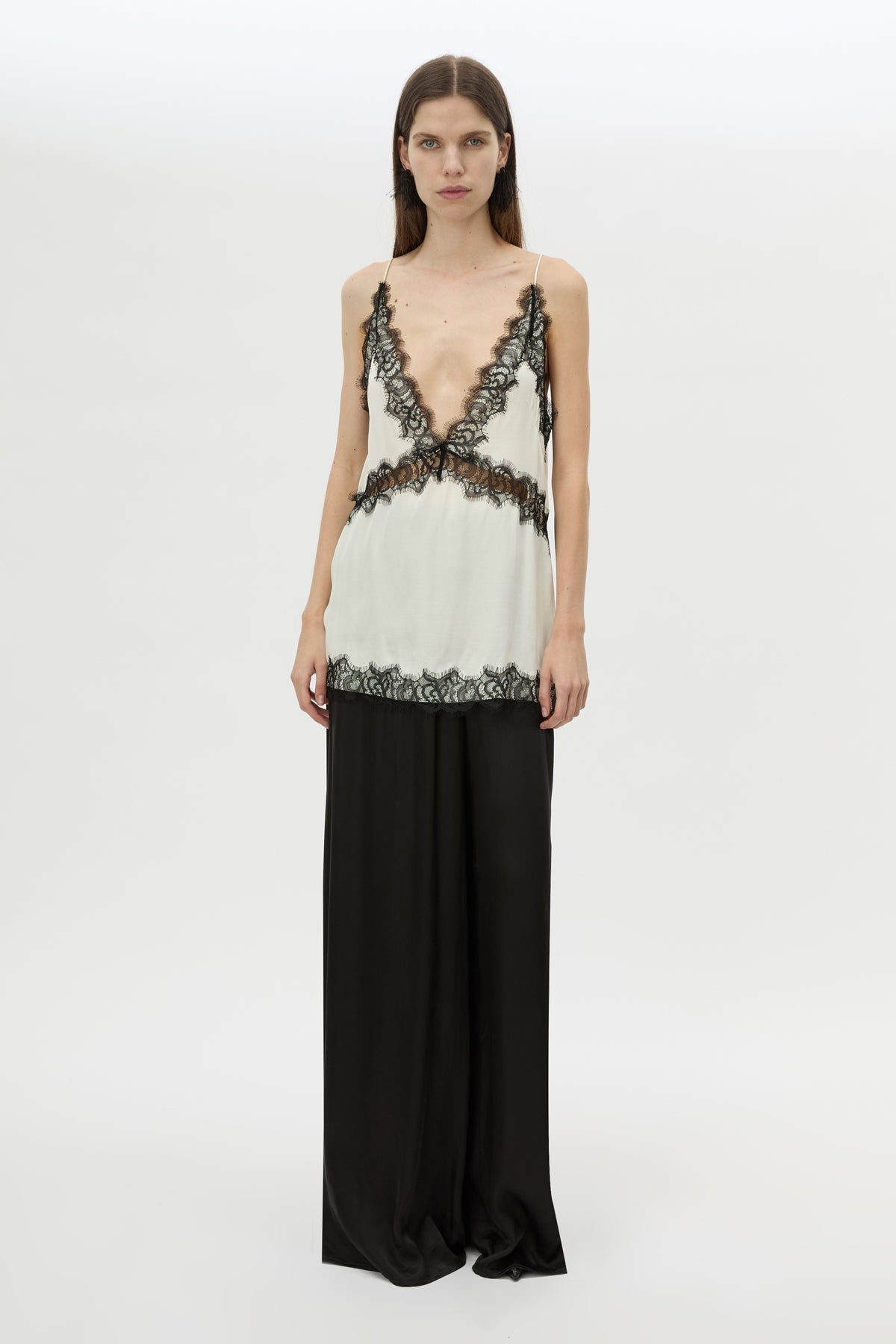Front view CAMILLA AND MARC Mirage Lounge Pant in Black, styled with the Mirage Lace Trim Top.